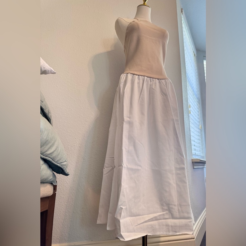 MESHKI Katie White Linen & Nude Knit Midi Dress - Picture 6 of 16